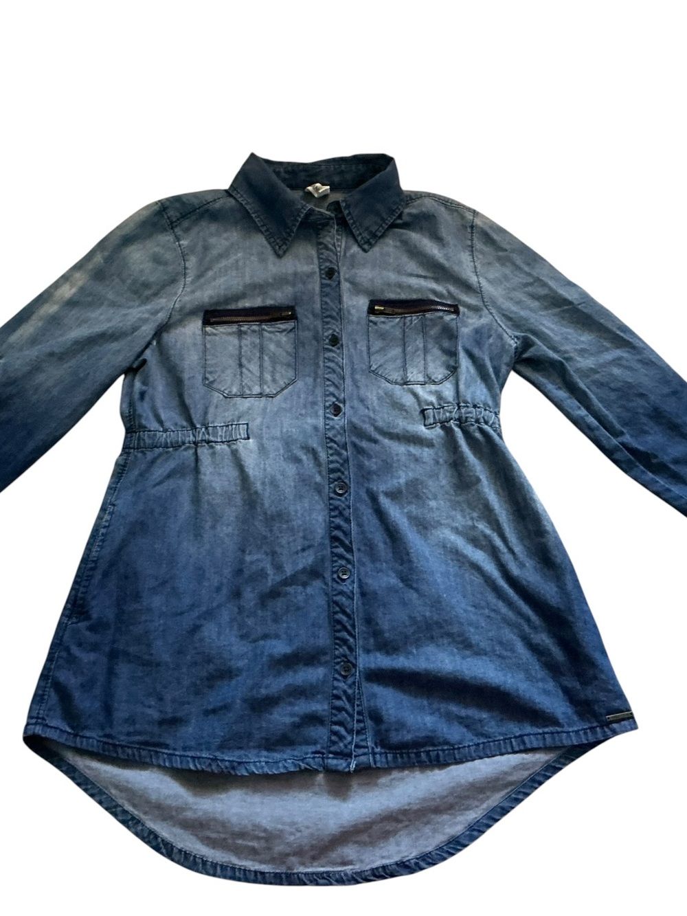 Y2K Hang ten indigo denim chambray shirt dress roll-tab sleeves belted sz M